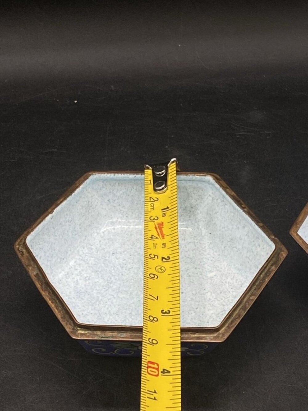 Hexagon Enamel Trinket Box Hand Painted Metal Book Designs Knobler 6 Sides READ - Picture 3 of 12